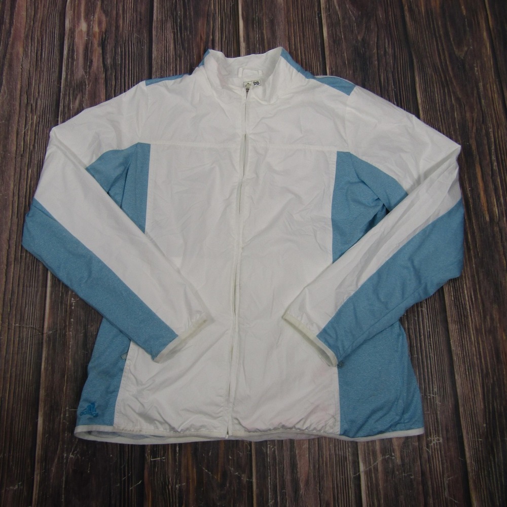 Adidas Jacket Womens L White ClimaProof Windbreaker Golf Lightweight Full Zip